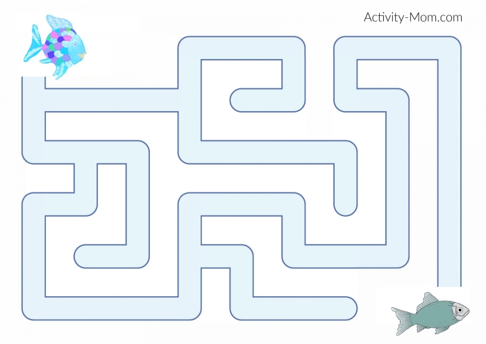 Fish Frenzy Worksheet 2: Tracing Curved Lines Through Water Waves Pre-K alphabet tracing activity showing colorful fish swimming through ocean waves with curved line paths to follow from left to right