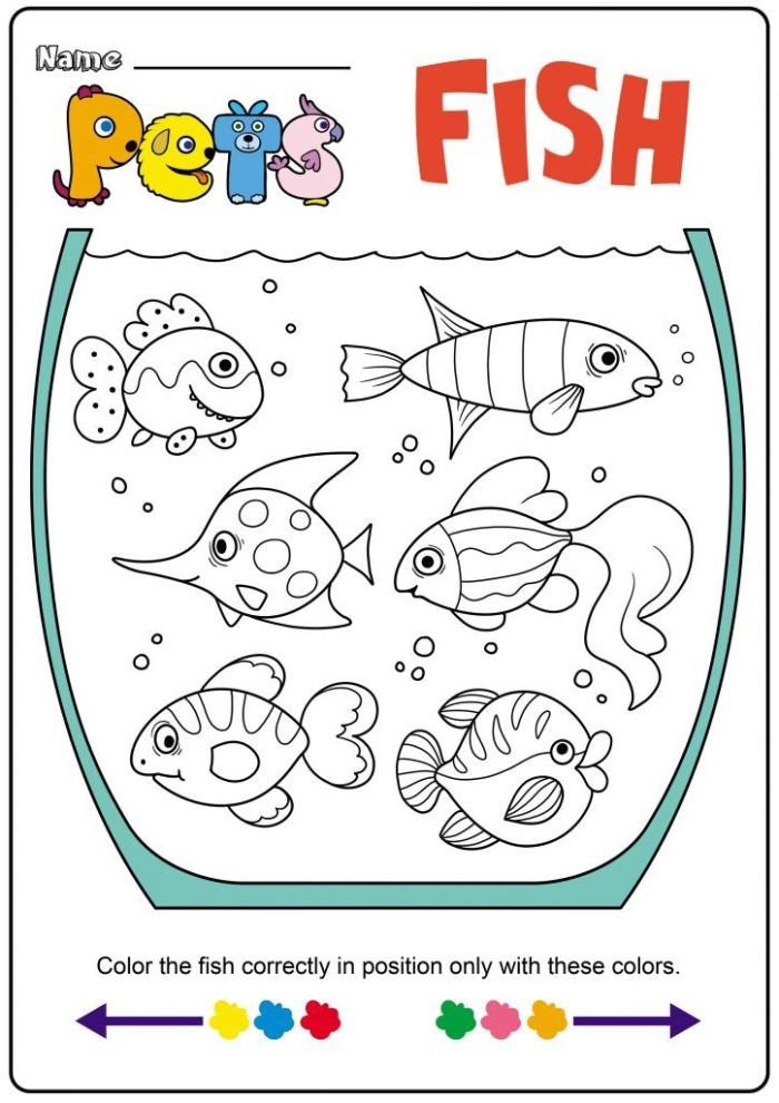 Fish Frenzy tracing worksheet number 14 for preschool alphabet skills Pre-K alphabet worksheet with curved tracing lines for children to practice pencil control in a fish themed activity