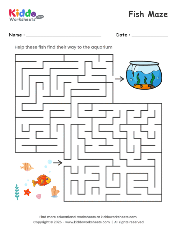 Fish Frenzy Tracing Activity 15 for Preschool Curved Line Skills Colorful fish swimming through wavy ocean lines for Pre-K students to trace from left to right during alphabet practice