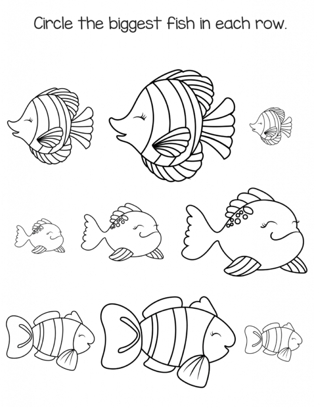 Fish Frenzy Tracing Practice 16 - Curved Line Swimming Paths for Preschoolers Pre-K students trace curved wave lines from left to right to guide colorful fish through water in this alphabet worksheet activity
