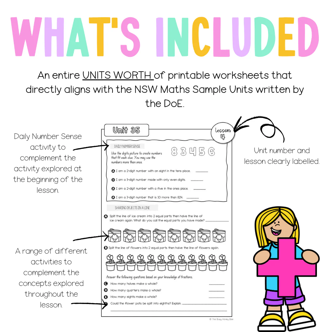 Five Busy Honey Bees division worksheet for Pre-K students featuring a creative drawing prompt