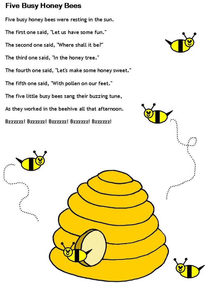 A coloring page featuring five honey bees and a creative prompt for Pre-K division math learners