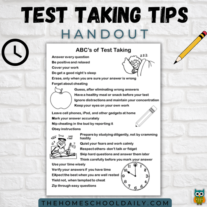Five Tips for Calmer Test-Taking for Kindergarten Learners Worksheet featuring five calming test-taking strategies for kindergarten students