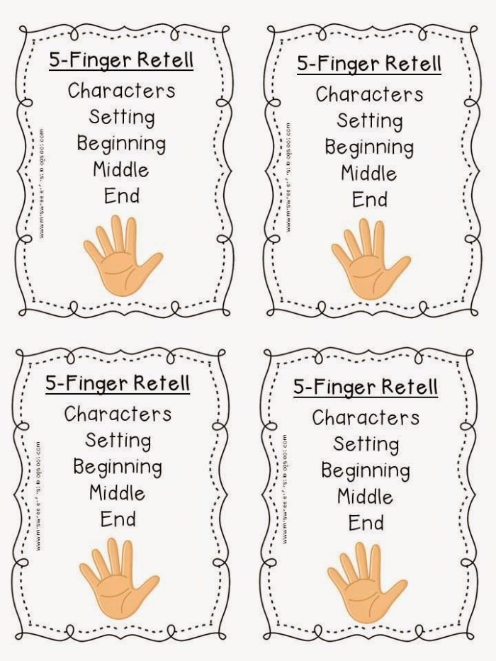 Five Finger Story Sequencing worksheet for second graders to summarize fiction stories effectively