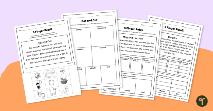 Five Finger Story Sequencing worksheet for second graders to enhance storytelling skills