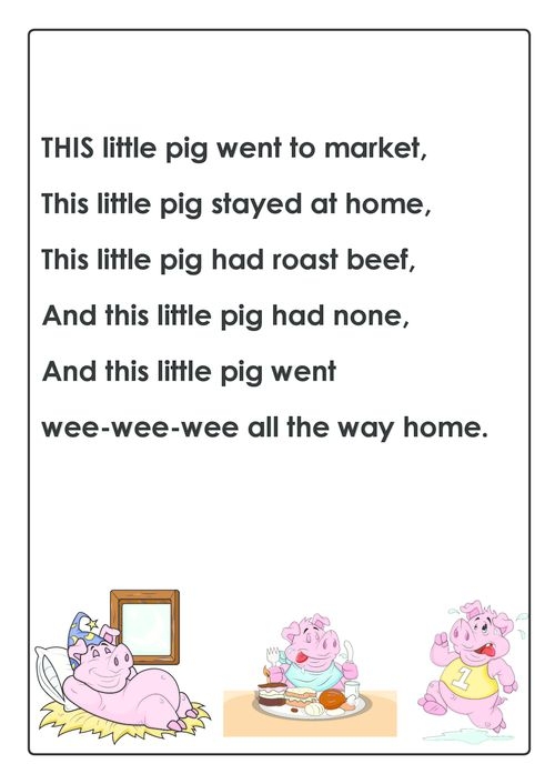 Engaging reading comprehension activity based on the classic poem for young learners Colorful worksheet featuring "The Five Little Pigs" poem with comprehension questions for kindergarten students