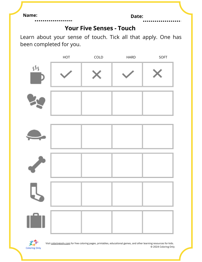Engaging worksheet for creating fun riddles using the five senses First grade students working on a Five Senses Observation worksheet with sensory words