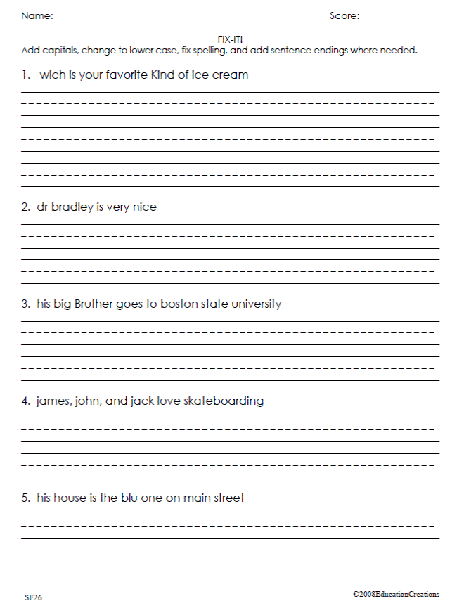 Fix It! Editing Practice worksheet for sixth graders focusing on grammar skills