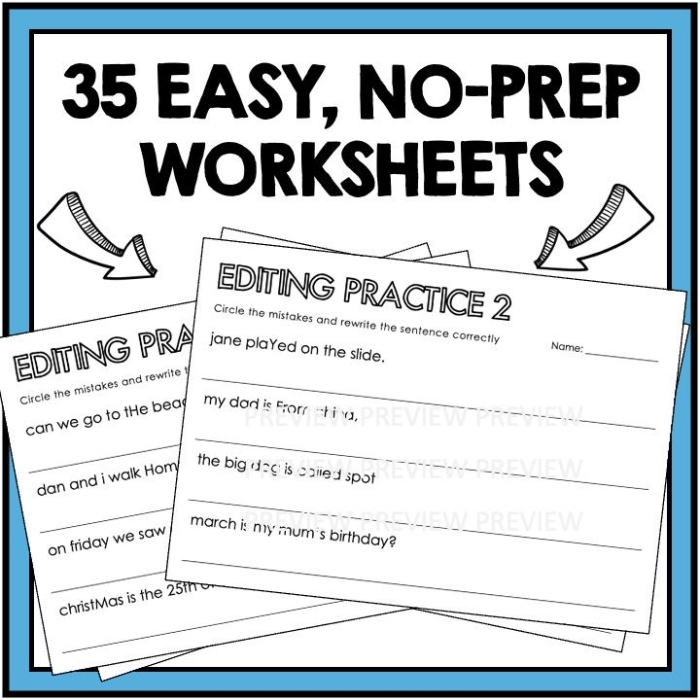 Fix It! Editing Practice worksheet for sixth graders focusing on grammar and copyediting skills