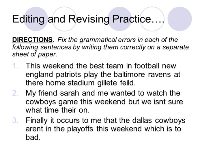 Fix It! Editing Practice worksheet for sixth graders focused on grammar skills