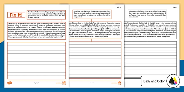 Fix It! Editing Practice worksheet for sixth graders focusing on grammar skills