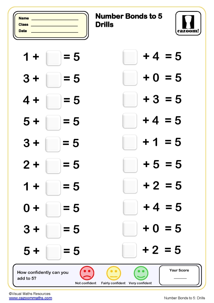 Kindergarten student completing a number bond worksheet to practice addition within 10