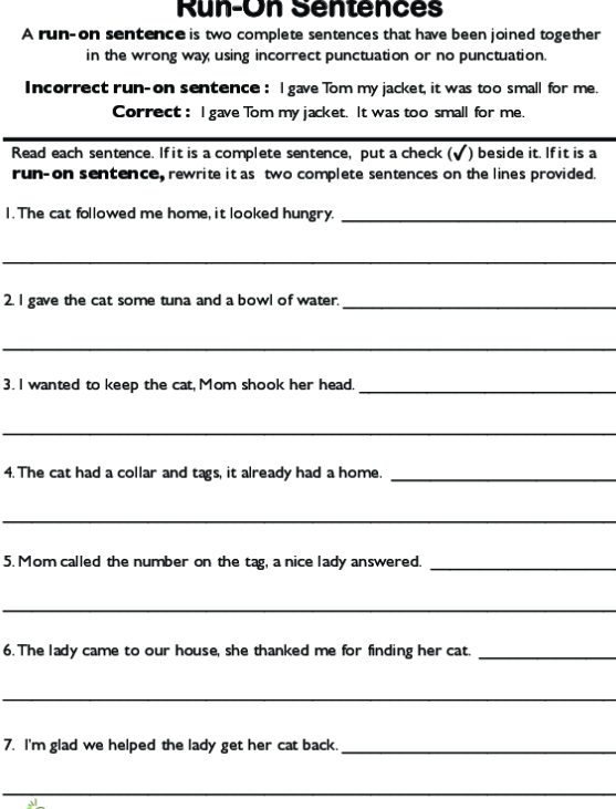Revise Run-ons and Incomplete Sentences Worksheet 15 Fifth grade grammar worksheet for identifying and fixing run-on and incomplete sentences