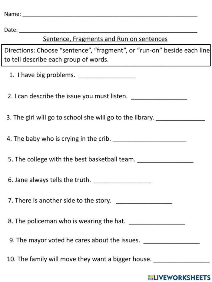 Grammar Practice: Completing Sentences with Missing Subjects and Predicates Second grade student completing sentence fragments by adding missing subjects or predicates in a grammar worksheet activity