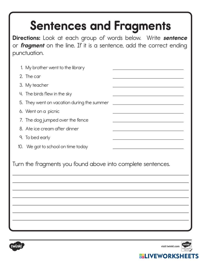 Grammar Practice: Completing Sentence Fragments for Young Learners Second grade student completing sentence fragments by adding missing subjects and predicates in a grammar worksheet activity