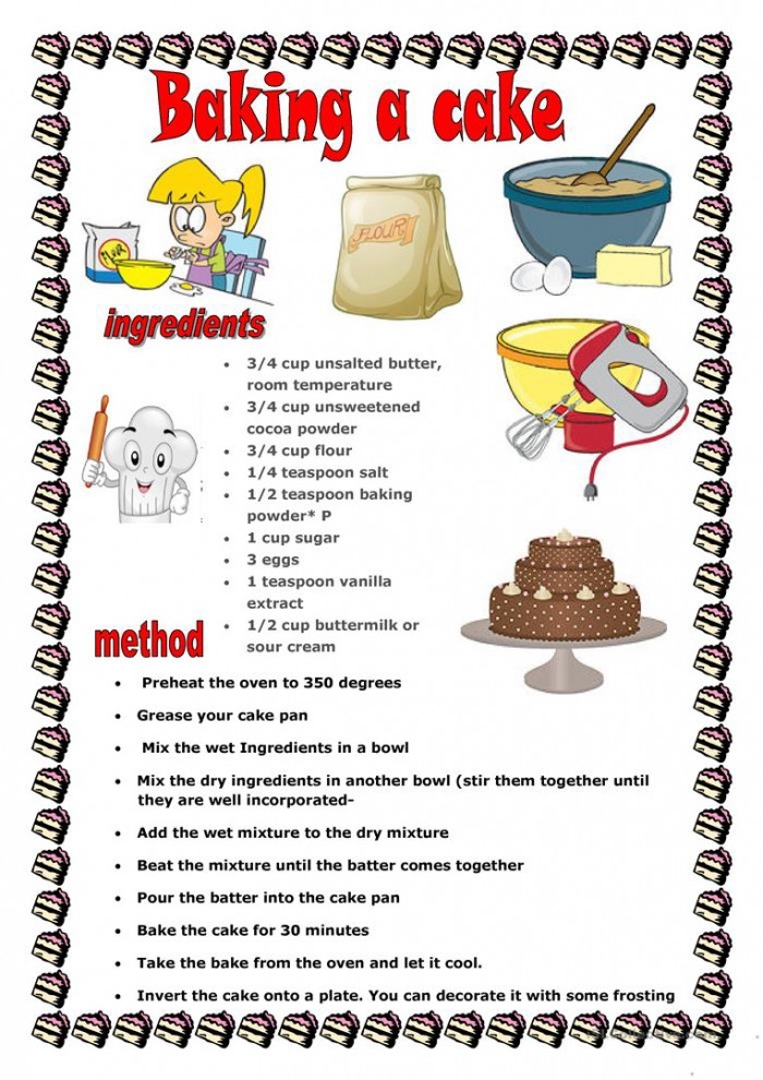 Baking a Cake sentence correction worksheet for second graders Worksheet illustration for correcting sentences about baking a cake