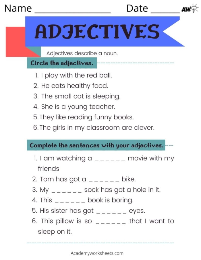 Fix the Sentences: Adjective Order worksheet for fourth grade students Worksheet to help fourth graders learn the proper order of adjectives in sentences