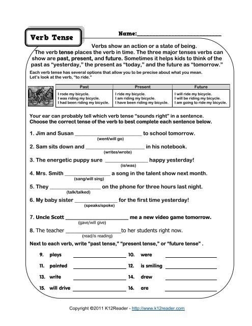 Interactive reading exercise titled "Fix the Sentences: Bicycle Ride" for Grade 1 Worksheet featuring sentences about bicycle riding for first graders to correct