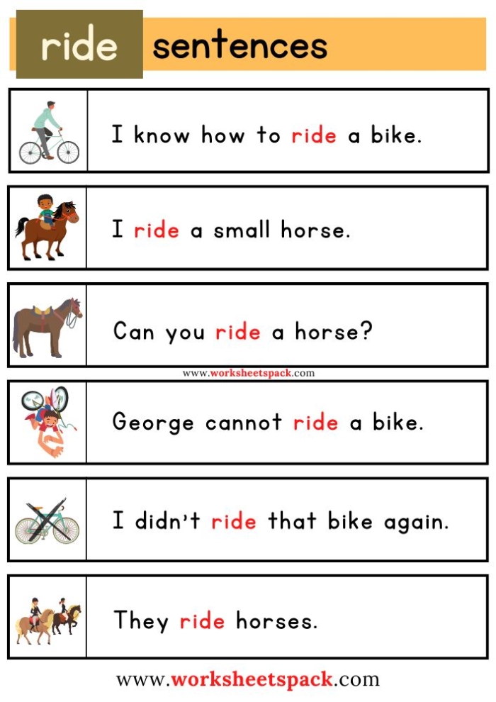 Image illustrating a fun bike riding activity for kids to practice punctuation and capitalization skills A first-grade worksheet titled "Fix the Sentences: Bicycle Ride" featuring sentences with errors for correction