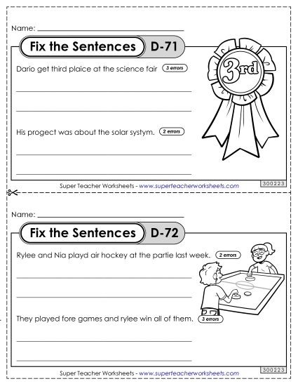 Interactive worksheet for practicing grammar skills in kindergarten Kids engaging with the Dog Days worksheet to correct sentence errors