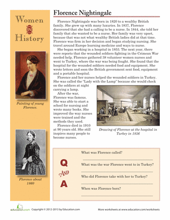 Image title showcasing Florence Nightingale's impact on nursing history ALT text for Florence Nightingale Biography worksheet for third graders