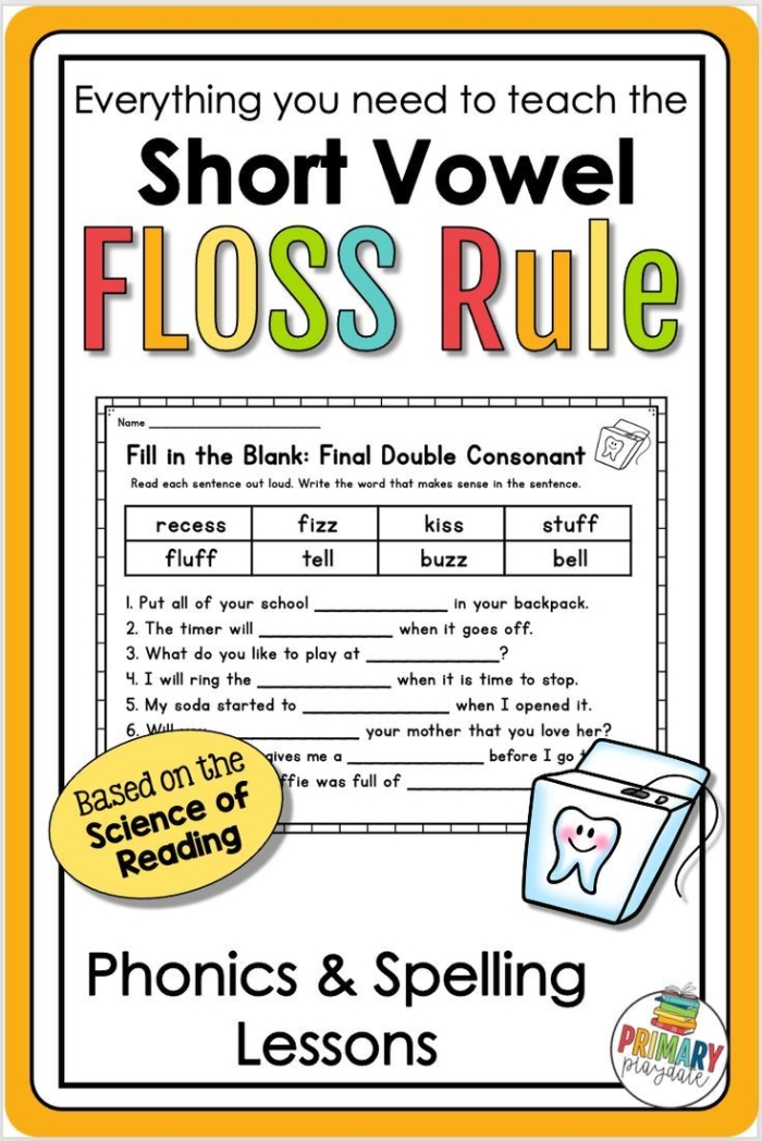 Educational resource for practicing the FLOSS rule in writing and reading skills FLOSS Words worksheet for second graders focusing on double letter identification