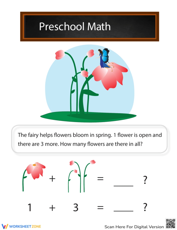 Engaging addition activity featuring flower images for early learners Colorful flower picture addition worksheet for kindergarten students learning math skills