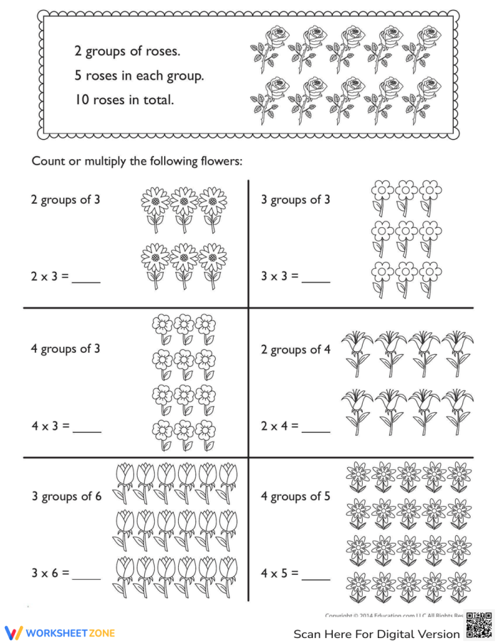 Colorful flower multiplication worksheet for third graders to enhance their math skills