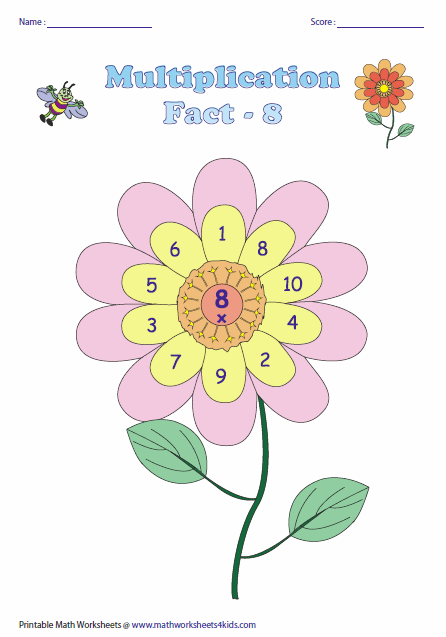 Colorful flower multiplication worksheet designed for third graders