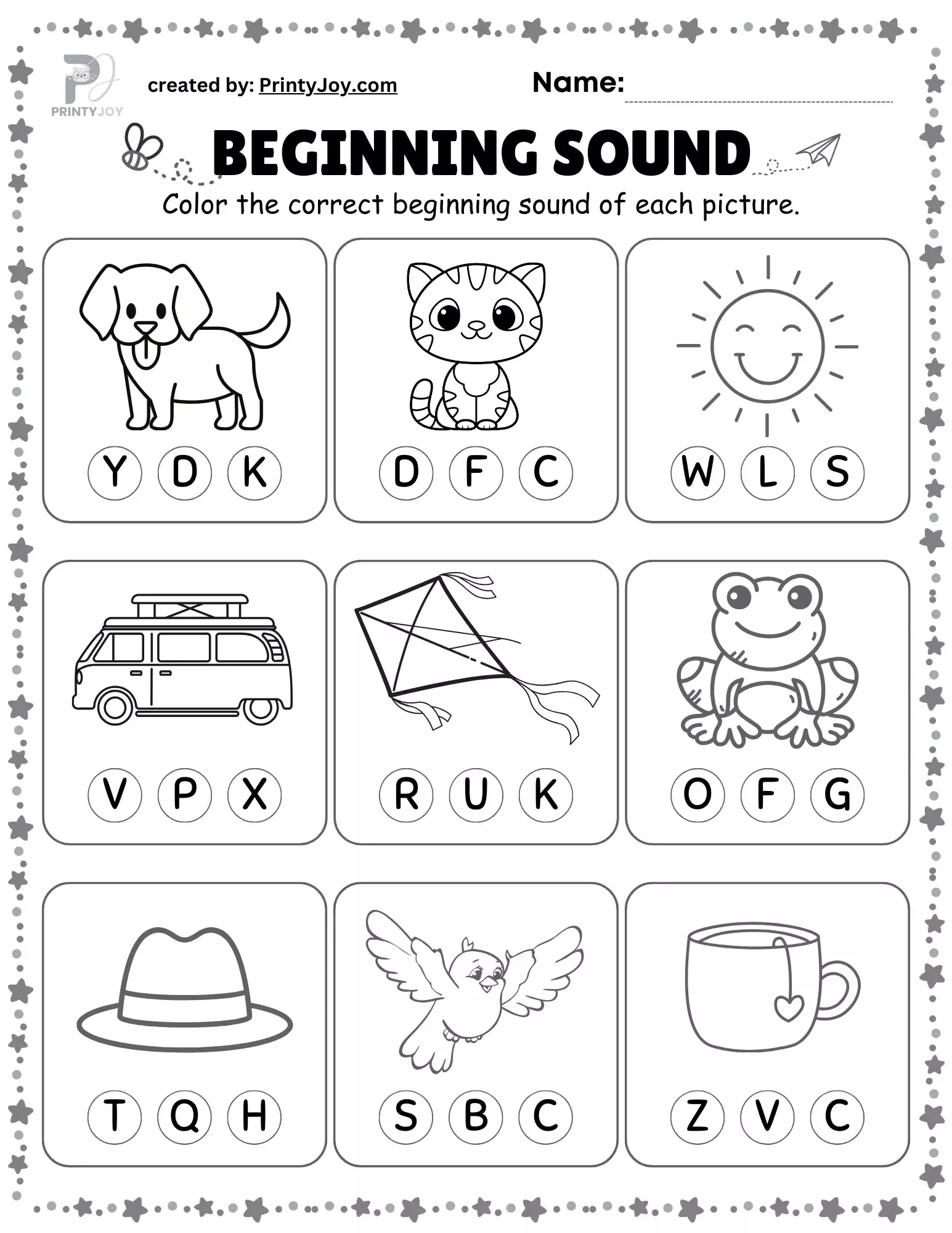 Kids engaging with a phonics worksheet focusing on the beginning sounds of 'F' and 'M' through a coloring activity. Fun and educational worksheet for Pre-K students learning about monkeys and foxes.