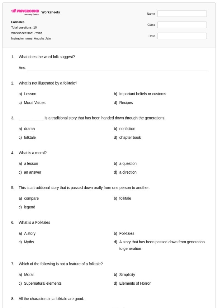 Sight Words worksheet for Third Grade Folktales: The Princess Mouse worksheet for Third Grade