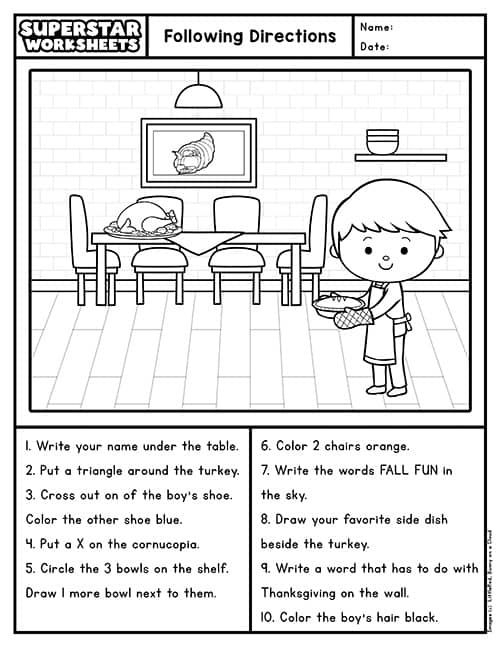 Following Directions Practice Activity for Young Learners Number 17 First grade student completing a following directions worksheet activity to solve a history riddle