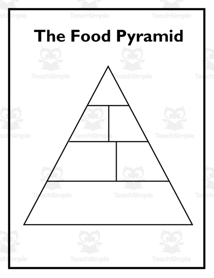 Fourth grade worksheet featuring a colorful food chain pyramid with producers and consumers