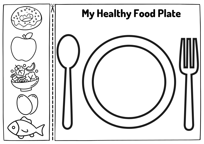 Colorful worksheet for kids to identify healthy foods for a balanced diet
