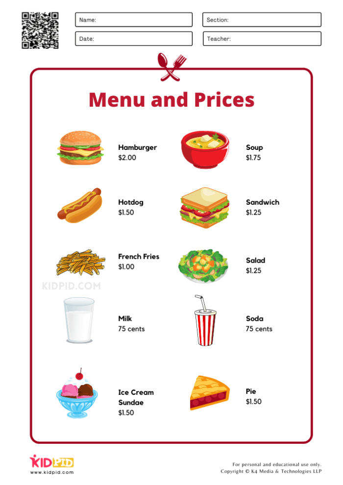 Fractions worksheet for Fourth Grade Food Math worksheet for fourth graders focusing on fractions, conversions, and nutrition guidelines. Engaging worksheet to enhance understanding of decimals and fractions in a fun way.