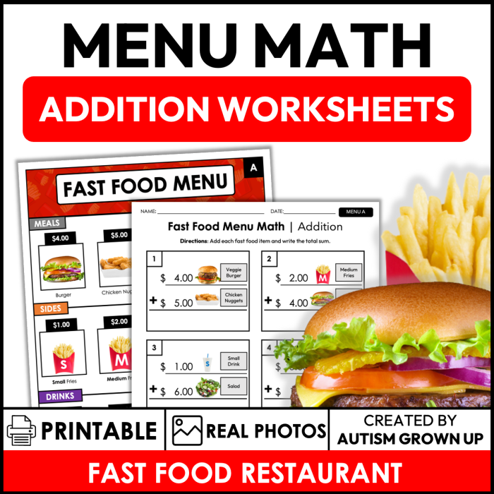 Engaging worksheet highlighting nutrition guidelines through playful math activities Colorful Food Math worksheet focusing on fractions and conversions for fourth graders