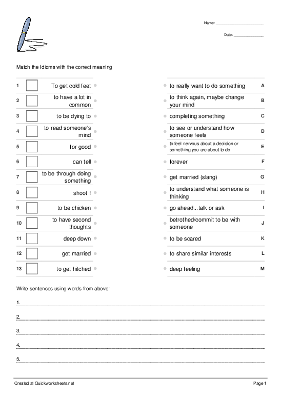 Sixth grade students completing a worksheet exercise on matching language to appropriate speaking and writing contexts