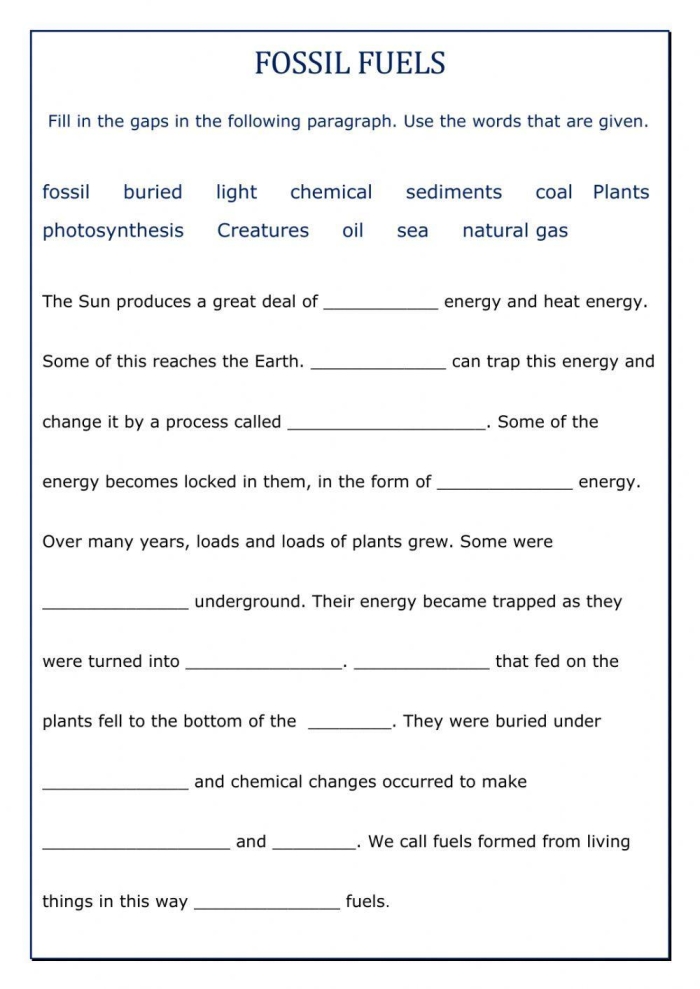 Human Impact Fossil Fuels Educational Worksheet for Middle School Science Learning Sixth grade students studying fossil fuels and environmental impact with research materials and worksheet activities