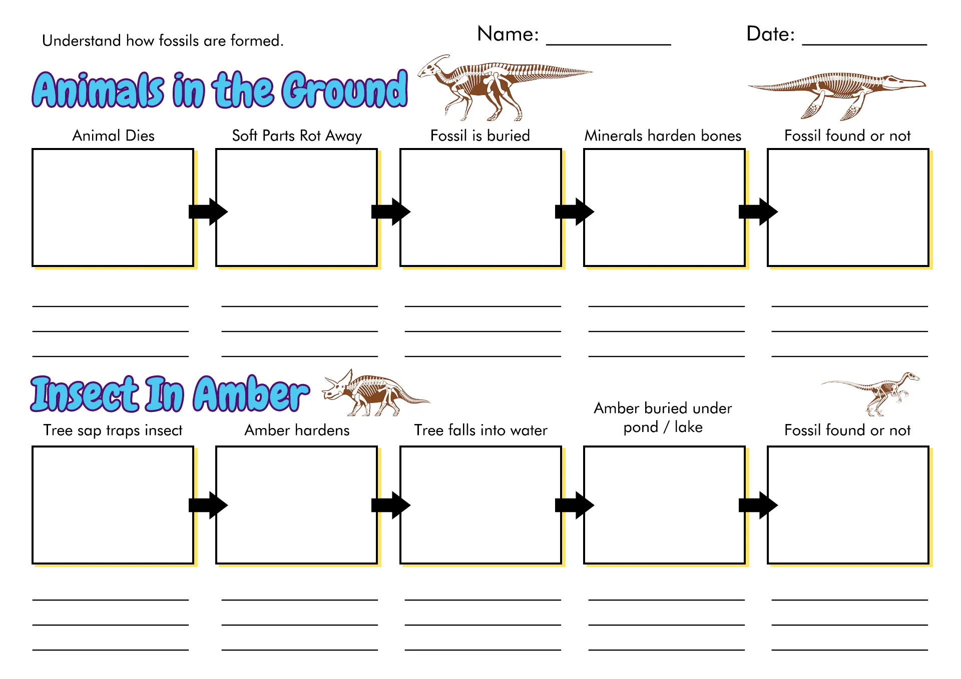 Fifth-grade students engaging with the Analyzing the Fossil Record worksheet in a classroom setting
