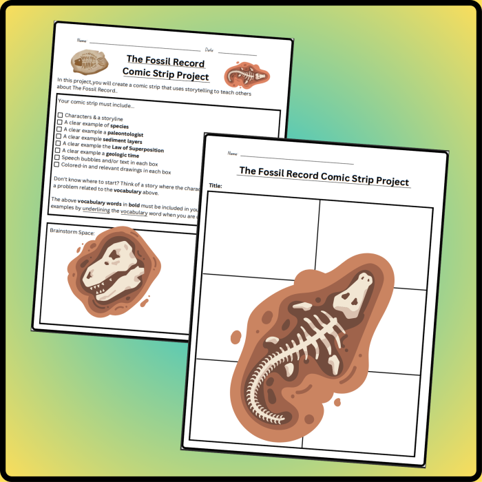 Students examining the fossil record in a sixth-grade life science worksheet