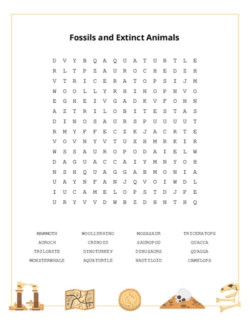 Third grade students solving a fossils and extinct animals crossword puzzle worksheet