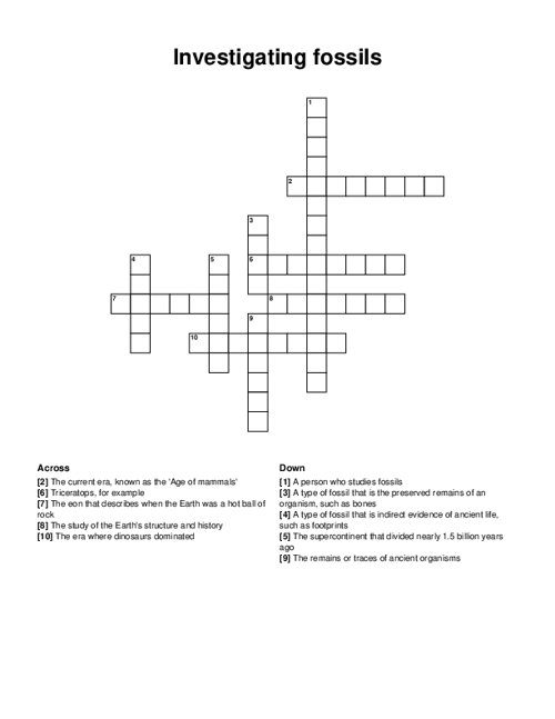Third grade students solving a fossils and extinct animals crossword puzzle worksheet for life science