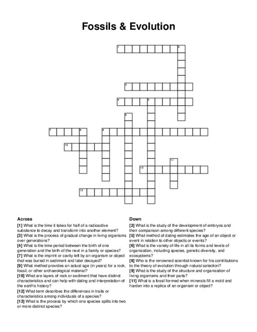 Third grade students solving a fossils and extinct animals crossword puzzle worksheet with prehistoric creature clues