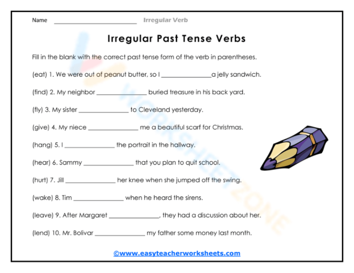 Third grade worksheet for identifying irregular past-tense verbs labeled 25