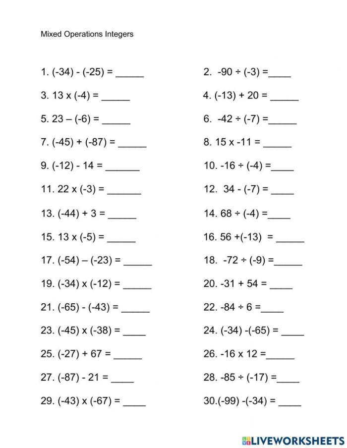 Worksheet featuring the Four in a Row: Mixed Operations math game for third graders