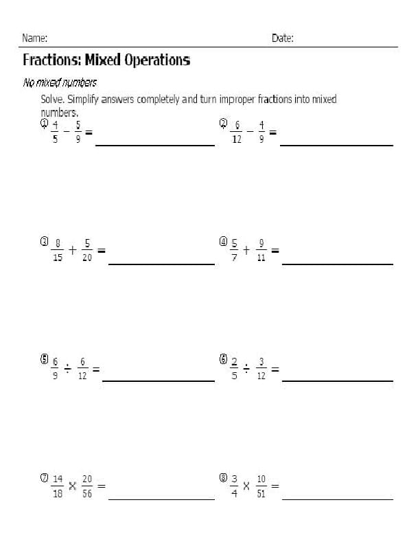 Colorful 'Four in a Row: Mixed Operations' worksheet designed for third graders to practice math skills