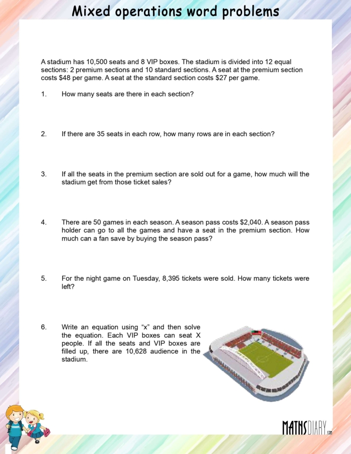 Worksheet featuring the "Four in a Row: Mixed Operations" game for third graders