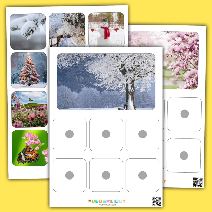 Four Seasons Activity Placemat worksheet designed for kindergarten students to color and label each season