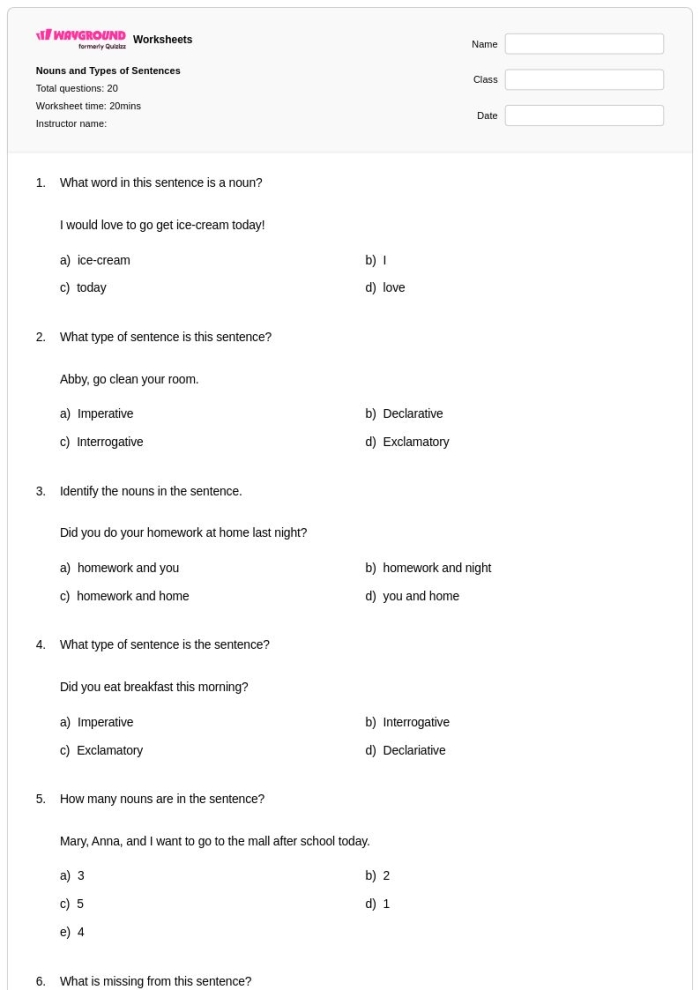 The Four Types of Sentences Worksheet 15 for Grade 4 Students Fourth grade handwriting worksheet for identifying the four types of sentences for English learners