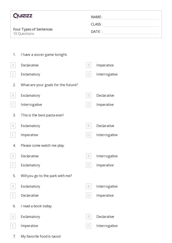 The Four Types of Sentences Worksheet 23 for Fourth Grade Writing Practice Fourth grade handwriting worksheet covering declarative, imperative, exclamatory, and interrogative sentence types